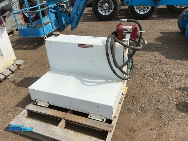 Lot 2-43732 - Used Steel L-Shaped Diesel Fuel Tank with Fill-Rite 15 GPM 12 Volt Pump with Hose and Nozzle, tank i...