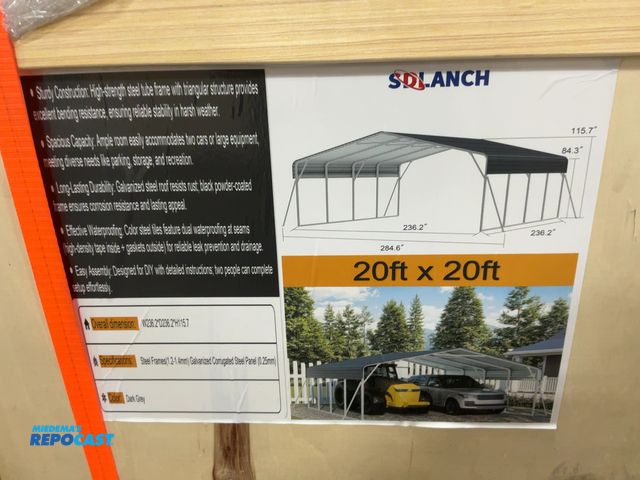 Lot 2-43498 - New SDLANCH 20’x20’ Steel Carport, 236.2” wide x 236.2” deep x 115.7” tall overall, 84.3” Sidewall H...