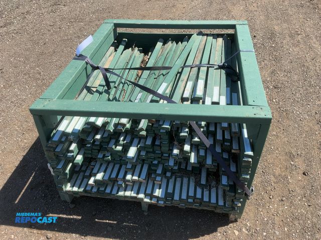 Lot 2-43835 - Skid of Wood Snow Plow Stakes, reflective tape at top, painted green, approx. 3-4’ lengths