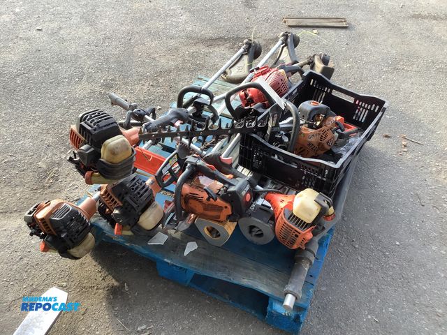 Lot 2-60455 - Weedwhackers, trimmers, and laser levels for stands.