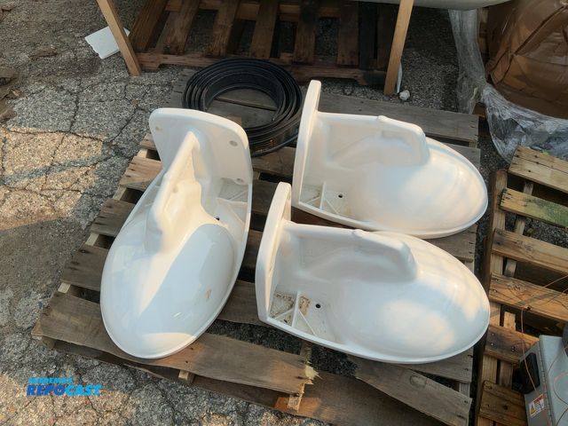 Lot 2-11100 - Skid of (3) Mansfield 1.6 GPF Toilets, lids not included, and a Roll of Garden Edging
