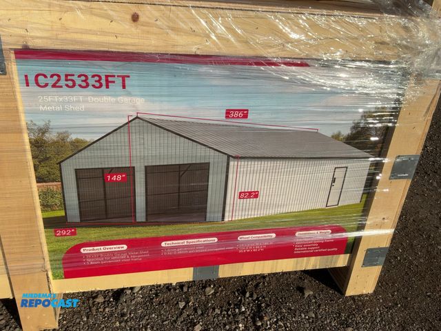 Lot 2-41943 - New SDLANCH 25’ x 33’ Double Garage Metal Shed, Model SDLC2533FT, 292” Wide x 386.6” Long x 148” Tal...