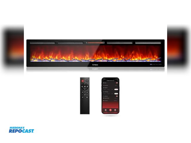 Lot 2-93979 - Brand New Turbro In Flames INF98W-3D WiFi Smart Wall Mounted Electric Fireplace - Tempered Glass