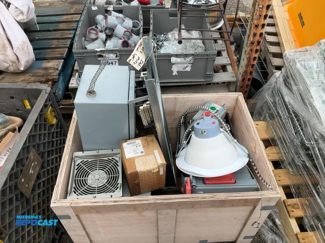 Lot 2-94840 - crate of misc. electrical supplies