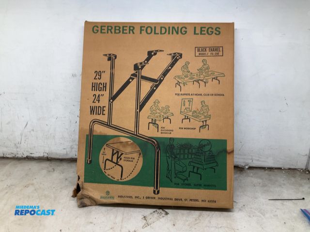 Lot 2-67479 - new gerber folding leg set in box, 29"h x 24"w