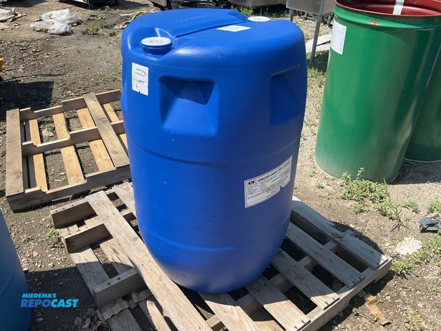Lot 2-99353 - 55 gallon blue plastic barrel w/ (2) removable bungs - contained grape juice