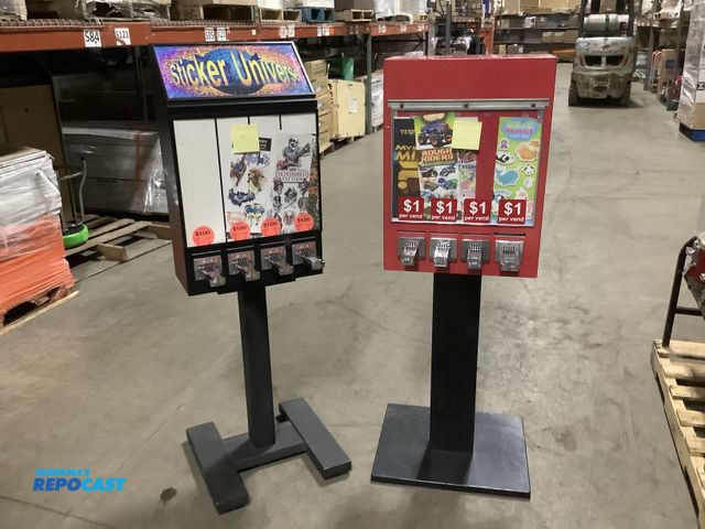 Lot 2-92617 - 2 Metal (1) sticker universe sticker and tattoo vending machine/ dispenser, and (1) ESD various stic...