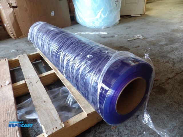 Lot 2-51084 - new TMI pvc replacement strip roll, 48"wd., 60ft. lg, smooth, clear, 0.08" thick, #6gjj0