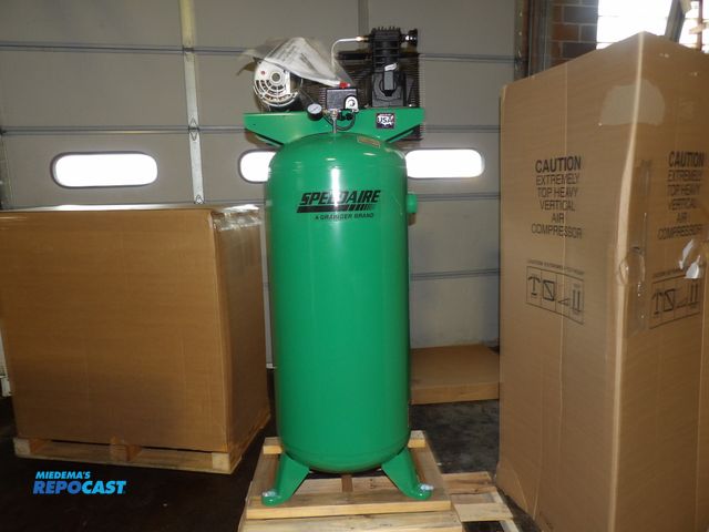 Lot 2-53936 - Speedaire; Electric air Compressor, 3 HP. Stage, vertical, 60 gallon 9.1 CFM
135 psi., 240V AC, #4ME...