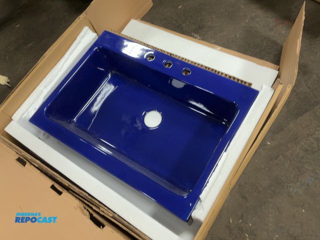 Lot 2-23346 - Sinkology Blue Farmhouse/Apron Single Basin Sink, 34-1/4” x 24-1/2” x 8” overall