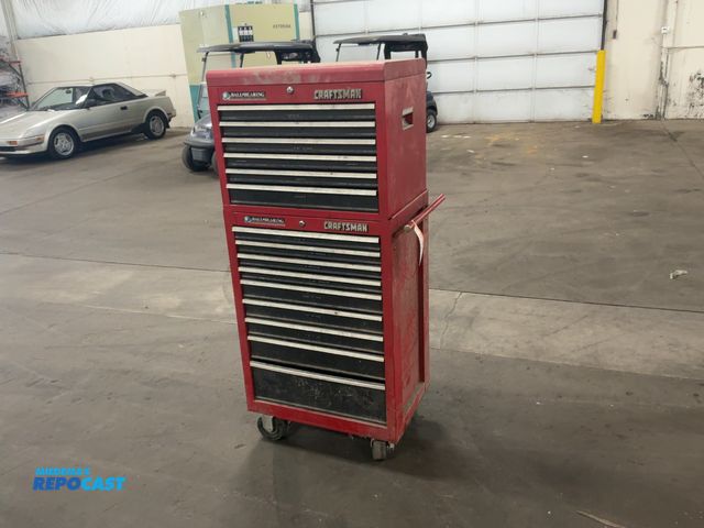 Lot 2-40398 - Craftsman Tool Box on Casters, 9-Drawer Bottom Box with 6-Drawer Top Box, bottom drawer slightly ben...