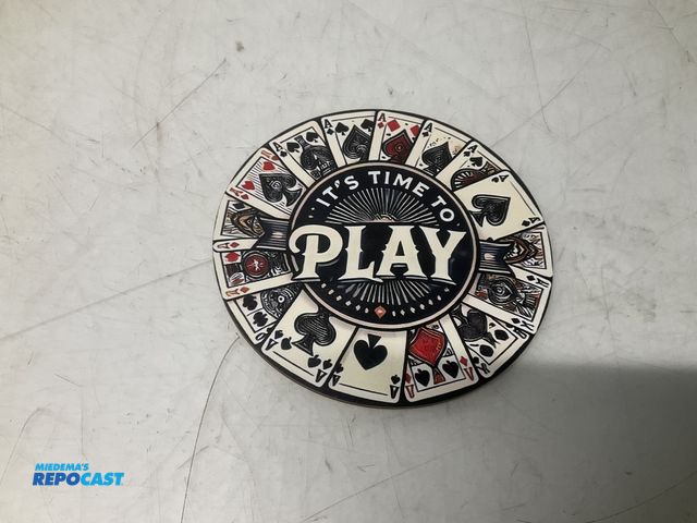 Lot 2-93716 - 6” wooden circular It’s time to play sign