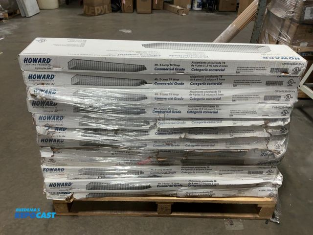 Lot 2-67273 - Lot of (12) Howard commercial grade 4ft 2-lamp T8 wraps.