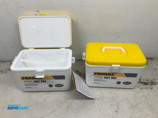 Lot 2-96386 - Lot of (2) Frabill Aqua life bait boxes, both are missing the aerator