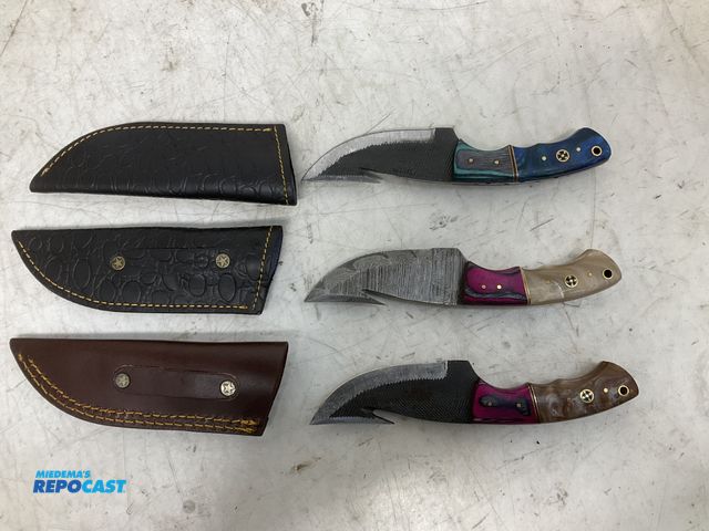 Lot 2-92394 - Lot of (3) collectible 4” blade Skinner Knives w/ sheathes