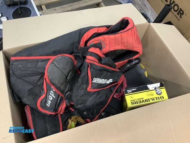 Lot 2-75575 - Lot of scuba diving gear including goggles, dive boots, dove gloves, a oxygen guage, a scuba diving ...