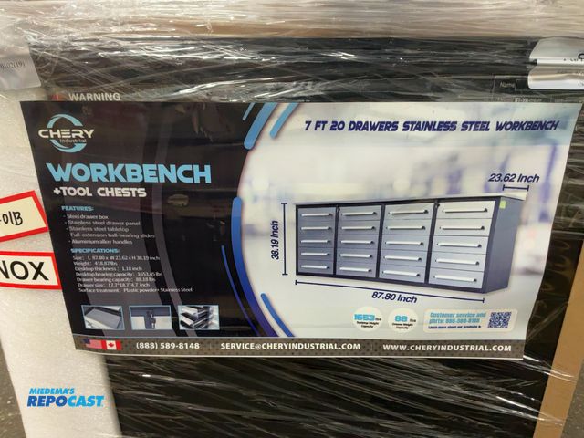 Lot 2-44241 - New Chery Industrial 7' 20-Drawer Steel Workbench, Stainless Steel Top and Drawer Fronts, Full Exten...
