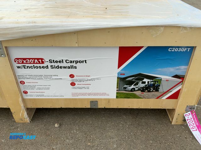 Lot 2-20297 - New SDLANCH 20’x30’ All-Steel Carport with 10’ Enclosed Sidewalls, 12’6” Tall, 10’ Sidewall Height, ...
