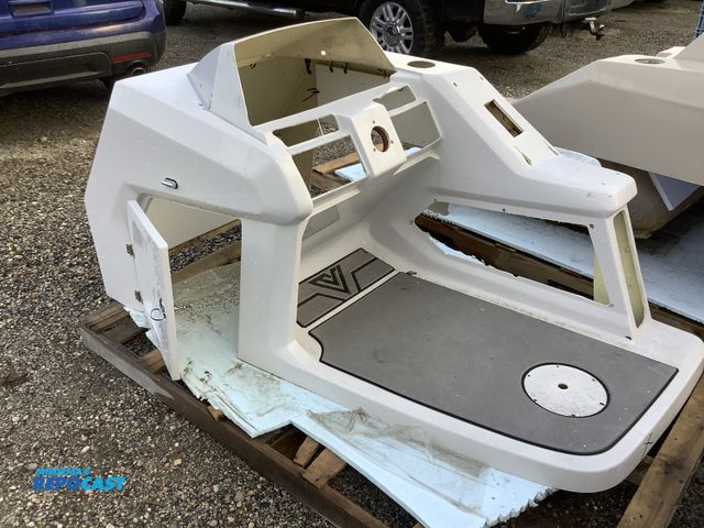 Lot 2-35690 - Lot of (1) white/cream pontoon plastic center console cover with cup holder on right and side compar...