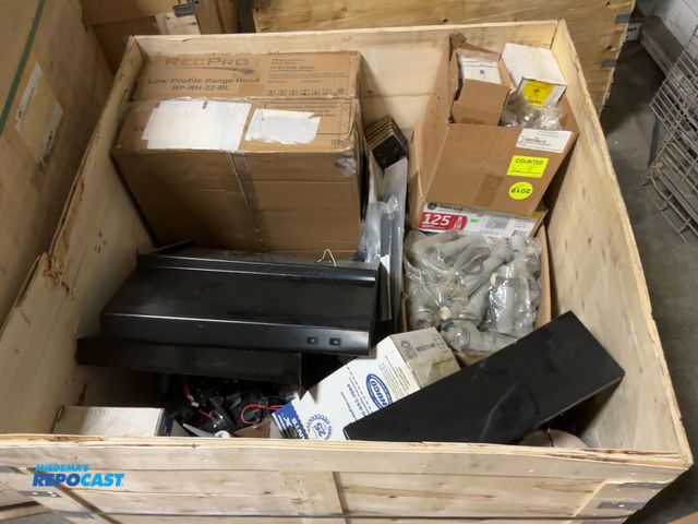 Lot 2-60464 - Crate of Miscellaneous RV Parts Including Over Head Range Hoods, General Usage Silicone, Outlet Swit...