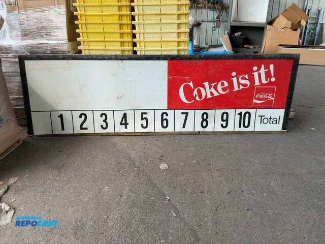 Lot 2-96750 - Vintage 10ft Tin “Coke Is It” Coke Scoreboard Sign