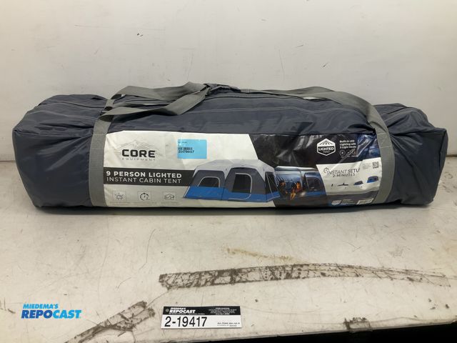 Lot 2-19417 - Core Equipment 9 a person lighted instant cabin tent, used