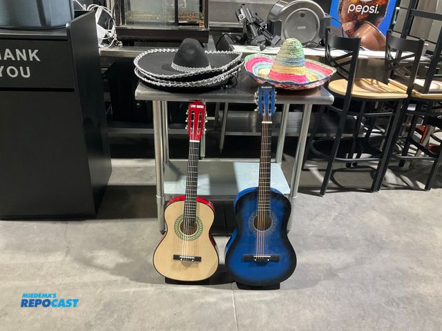 Lot 2-17055 - Pair of Acoustic Guitars and 5 Sombrero Hats