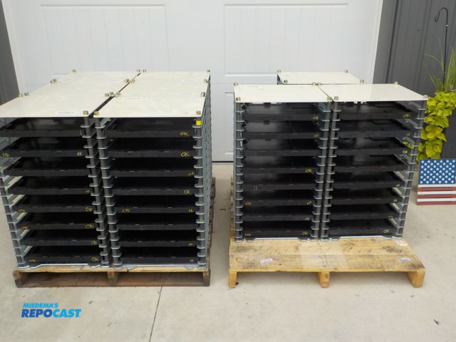 Lot 2-33542 - Lot of (9) heavy duty bench-top organizers.   16 shelf modular racks.