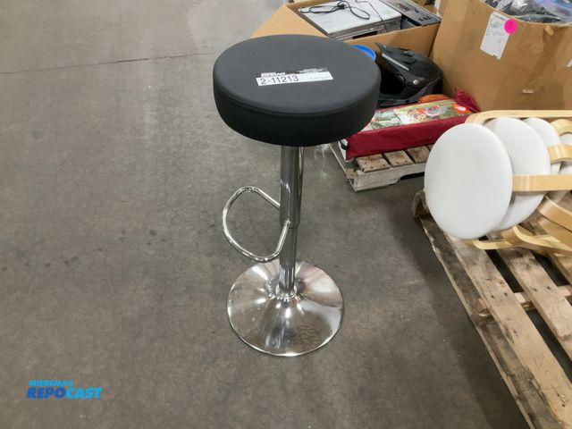 Lot 2-11213 - Lot of (1) Upholstered Bar stool, adjustable height. Black upholstery, Stainless finish.