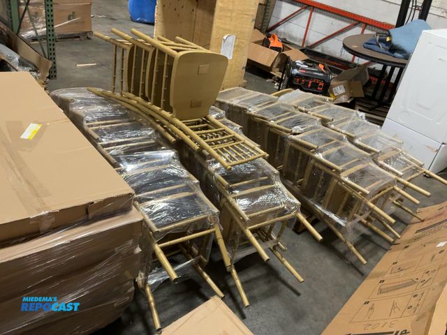 Lot 2-18094 - (2) Skids of Gold-Painted Wooden Chairs, some have broken parts