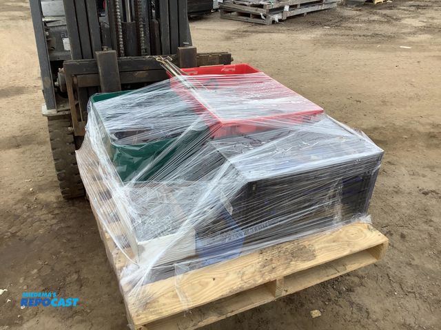 Lot 2-92066 - Skid of assorted parts and accessories including chains, belts, light, tape measures, etc.