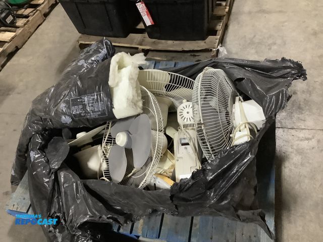 Lot 2-77916 - Skid lot of quiet flex class 1 air ducts and assorted white small fans