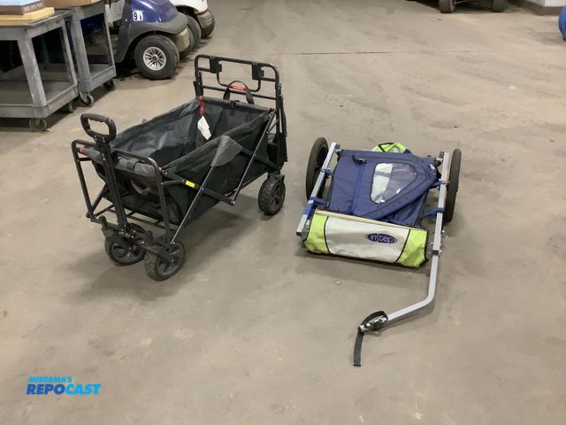 Lot 2-15585 - Lot of (2). (1) in step bike stroller and (1) collapsable Mac wagon