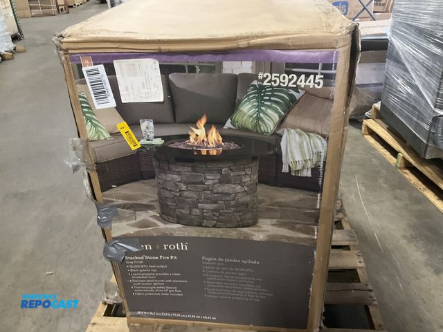 Lot 2-77148 - Allen + Roth Stacked Stone Fire Pit with Gray Finish - Appears Unused