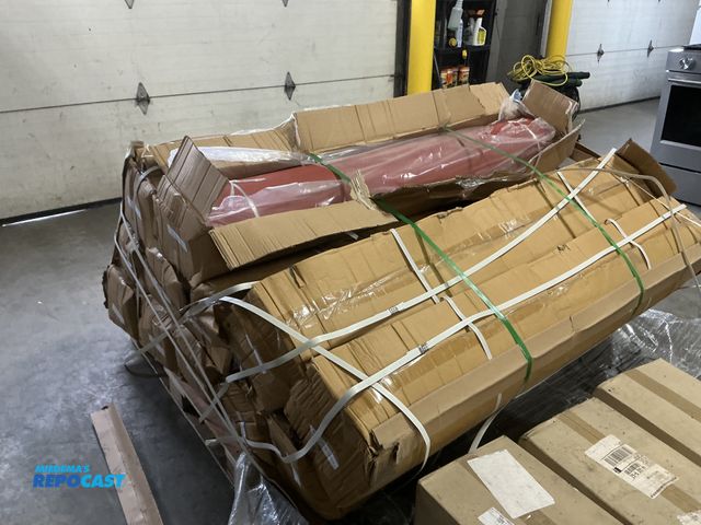 Lot 2-63128 - (12) boxes of rolls of red/orange rubber weaved sheet/mats thin flooring approximately 60” x 10” and...