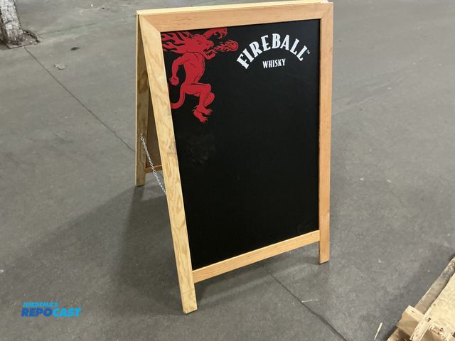 Lot 2-76615 - Wooden frame fireball whiskey foldable chalk board