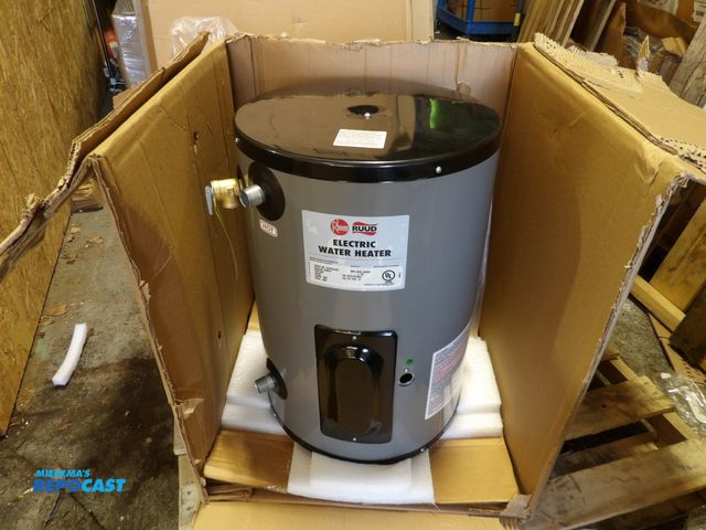 Lot 2-53015 - new in box RHEEM electric water heater 240v, 10gal. 3000w, single phase, 22.87" HT, 30 GPH @40degree...