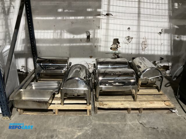 Lot 2-55000 - Lot including (5) dome top stainless steel chafing dishes each one with full size hotel pan.  Lot al...