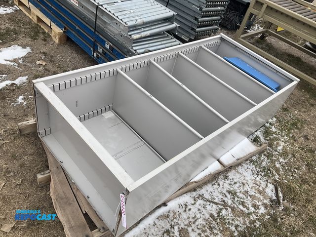 Lot 2-23330 - Metal Shelving Unit, four adjustable shelves, comes with one poly tote, cabinet is 36”x18-1/2”x78-1/...