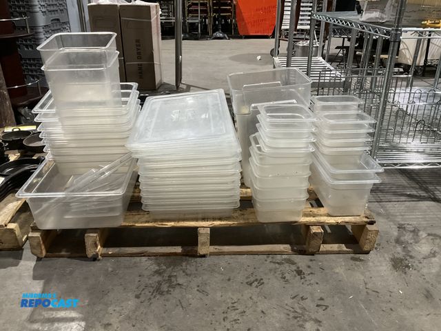 Lot 2-55068 - Lot of assorted plastic food storage and salad bar inserts, including (1) full size (6” depth) plast...