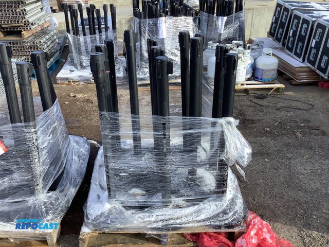Lot 2-73398 - Skid Lot of (12) Assorted Black Stanchions (Uline, Queue Way, and Crowd Control Warehouse)