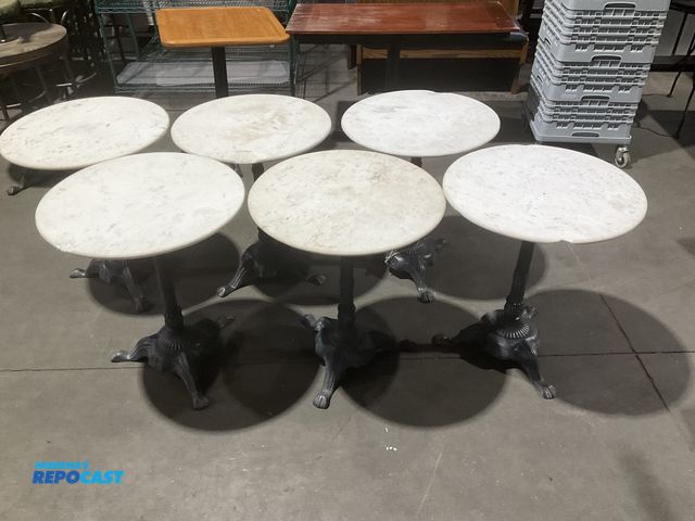 Lot 2-55146 - 6 Restaurant Tables 24” diameter x 28” tall with quartz or marble tops  (RSSC)