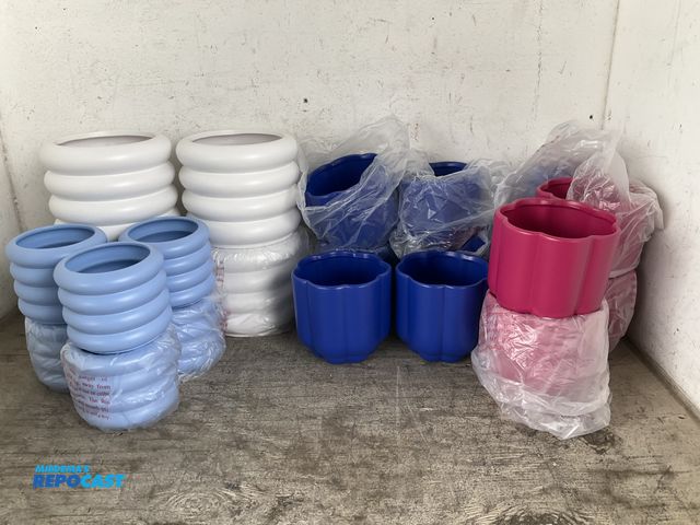 Lot 2-34905 - Lot of (7) boxes of multi color bubble vases 2 boxes of 6 blue vases, 2 boxes of 2 white vases and 2...