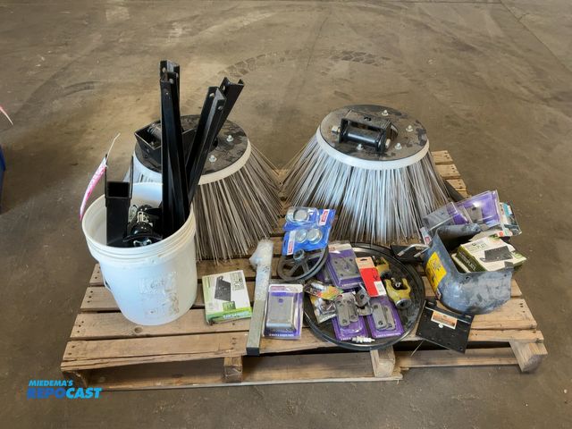Lot 2-20342 - Skid of Assorted Parts and Accessories, includes assortment of trailer spring brackets, atv winch mo...