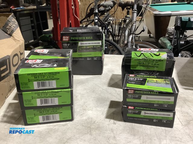 Lot 2-39477 - (6) 1lb Boxes of Grip Rite 8d 2 1/2” Exterior Galvanized Spiral Shank Patio/Deck Nails, (1) 5lb Box ...