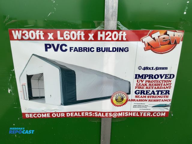 Lot 2-40203 - New Suihe 30’W x 60’L x 20’T double trussed peak roof shelter building, hot dip galvanized tubing, f...