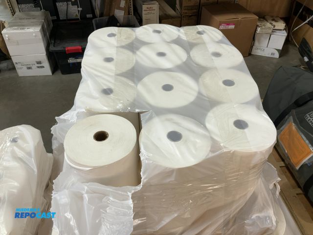 Lot 2-18977 - Skid of (12) rolls of woven buckram fabric -white