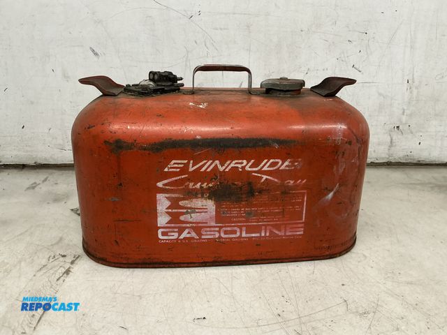 Lot 2-64018 - Evinrude motor metal gasoline tank - complete 6 and 1 half gal. gas tank w/ universal gas-line fitti...