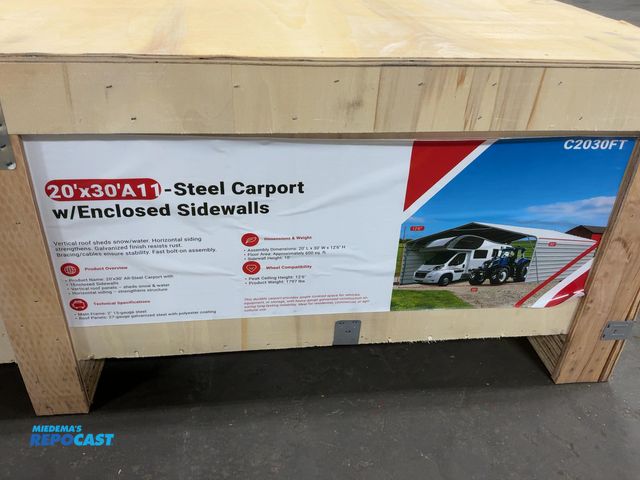 Lot 2-21925 - New SDLANCH 20’x30’ All-Steel Carport with 10’ Enclosed Sidewalls, 12’6” Tall, 10’ Sidewall Height, ...