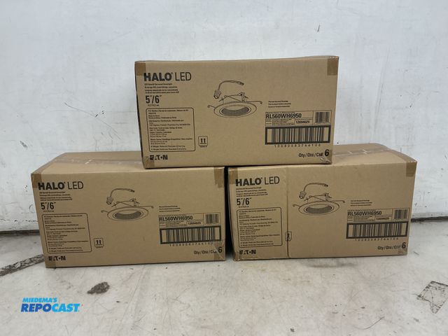 Lot 2-10116 - 3 boxes EATON Halo Recessed Light Fixtures - RL560WH6950 5" and 6" LED Retrofit Baffle Trim 5000L 71...